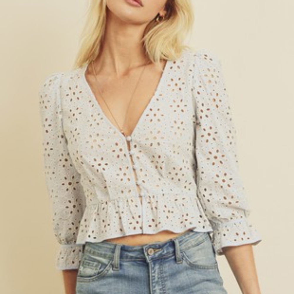 NWT Dress Forum Blue Eyelet Peplum Top
